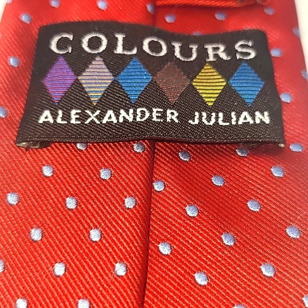 ALEXANDER JULIAN Red Blue Polka Dots Men's Tie